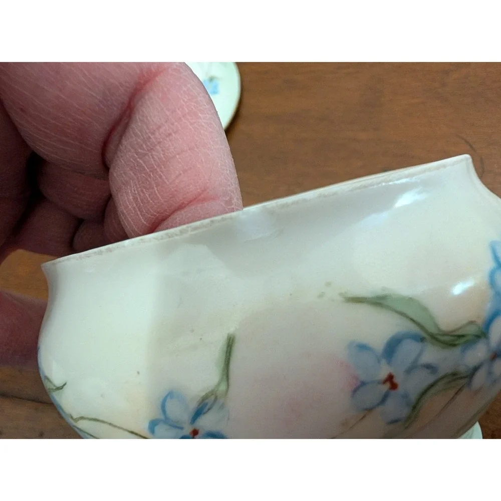 Victorian Hair Receiver, Porcelain, Forget-me-nots, Gold‎ Trim, Welmer Germany